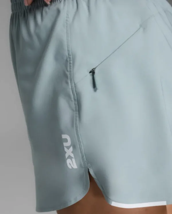 Hot 2XU Aero Hi-Rise 4 Inch Shorts Smoke Blue/White Reflective