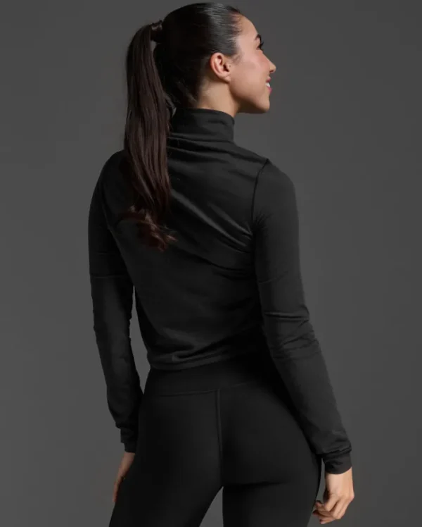 New 2XU Flex Crop 1/2 Zip Long Sleeve Black/Black
