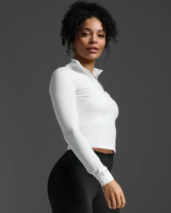 Fashion 2XU Flex Crop 1/2 Zip Long Sleeve White/White