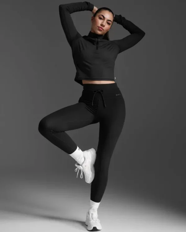 New 2XU Flex Crop 1/2 Zip Long Sleeve Black/Black