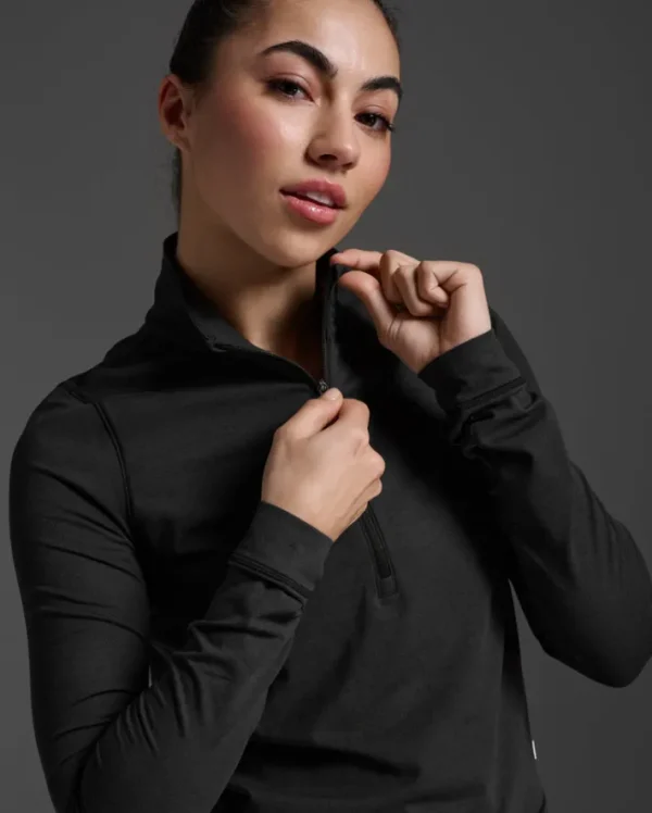 New 2XU Flex Crop 1/2 Zip Long Sleeve Black/Black