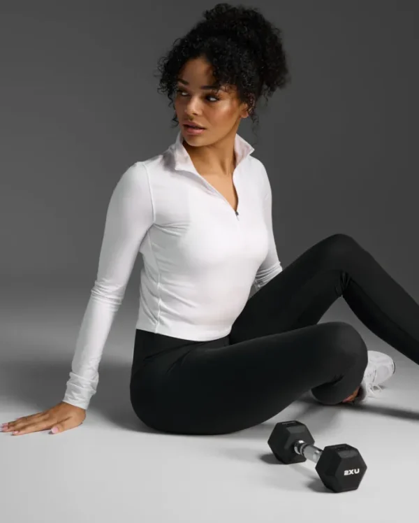 Fashion 2XU Flex Crop 1/2 Zip Long Sleeve White/White