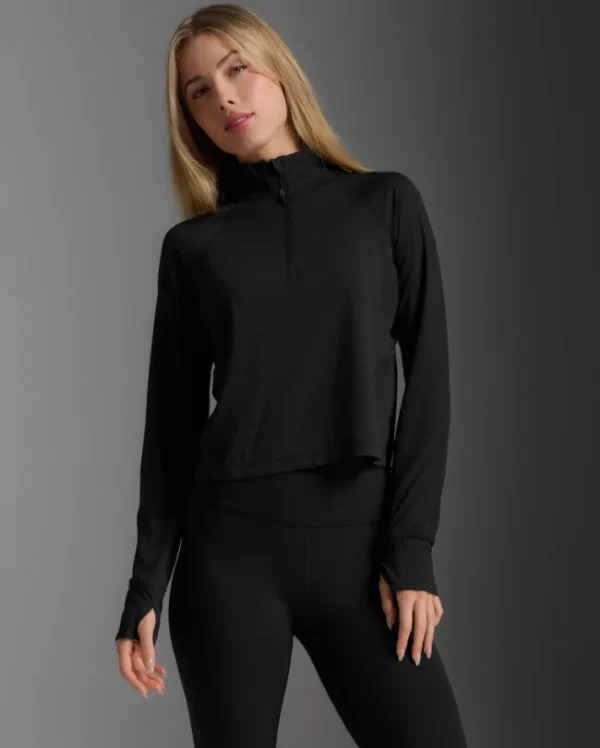 Sale 2XU Flex Waffle 1/2 Zip Long Sleeve Black/Black