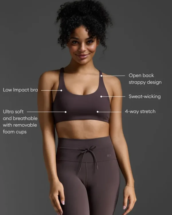 New 2XU Fluid Open Back Bra Raisin/Raisin
