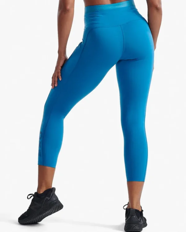 New 2XU Form Stash Hi-Rise Compression 7/8 Tights with Pockets Seaport/Seaport