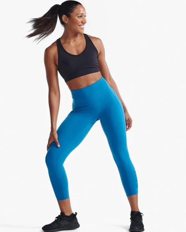 New 2XU Form Stash Hi-Rise Compression 7/8 Tights with Pockets Seaport/Seaport