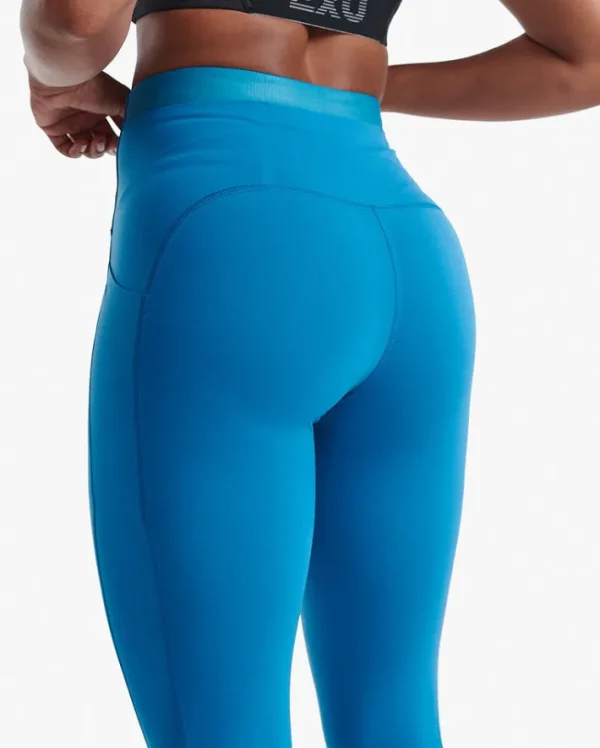 New 2XU Form Stash Hi-Rise Compression 7/8 Tights with Pockets Seaport/Seaport