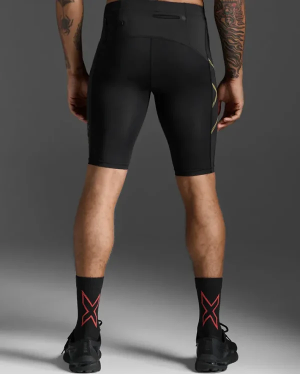 Hot 2XU Light Speed Compression Shorts Black/Gold Reflective