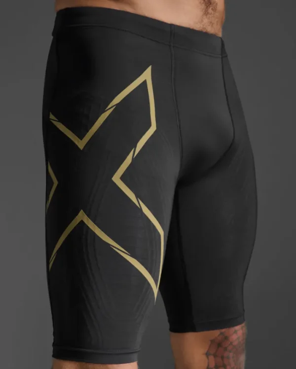 Hot 2XU Light Speed Compression Shorts Black/Gold Reflective