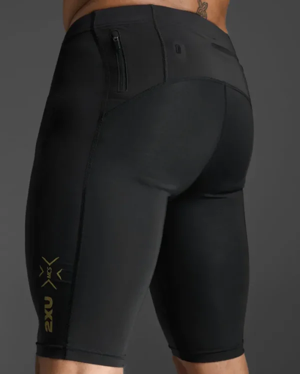 Hot 2XU Light Speed Compression Shorts Black/Gold Reflective