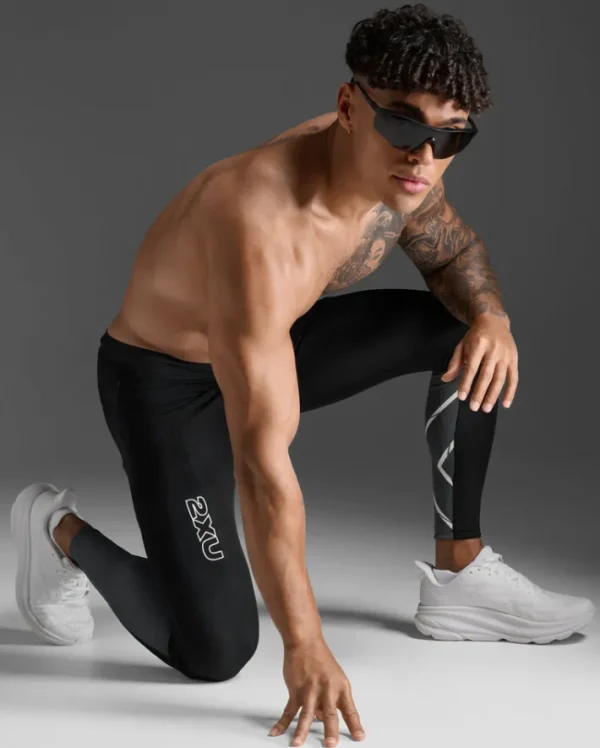 Clearance 2XU Light Speed React Compression Tights Black/White Reflective