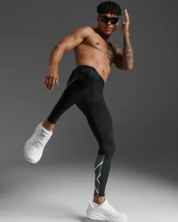 Clearance 2XU Light Speed React Compression Tights Black/White Reflective