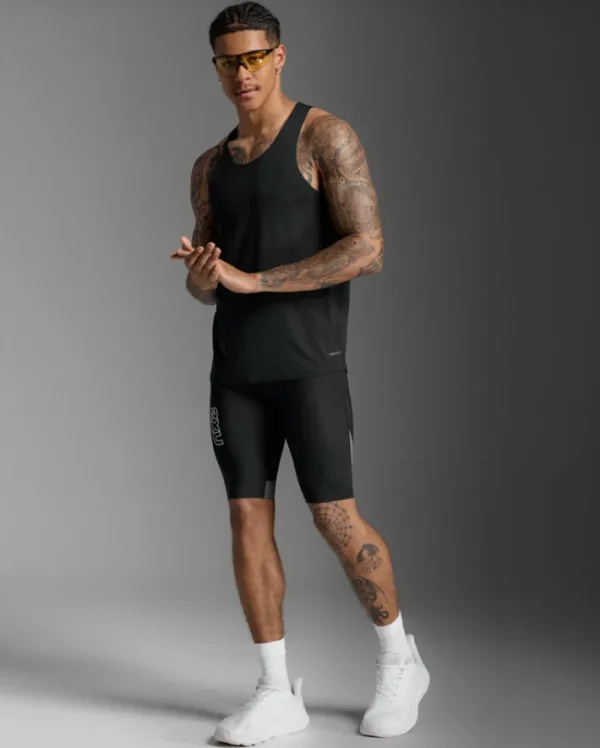 Online 2XU Light Speed Tech Singlet Black/Black Reflective